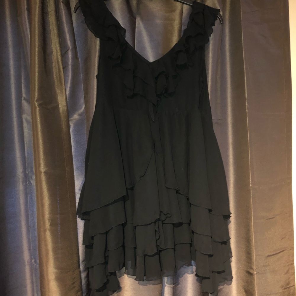 Short black ruffle dress